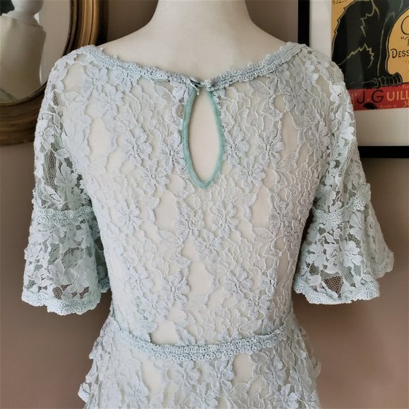 Free People Blue and Cream Lace Peplum Top Size XS - Picture 6 of 16